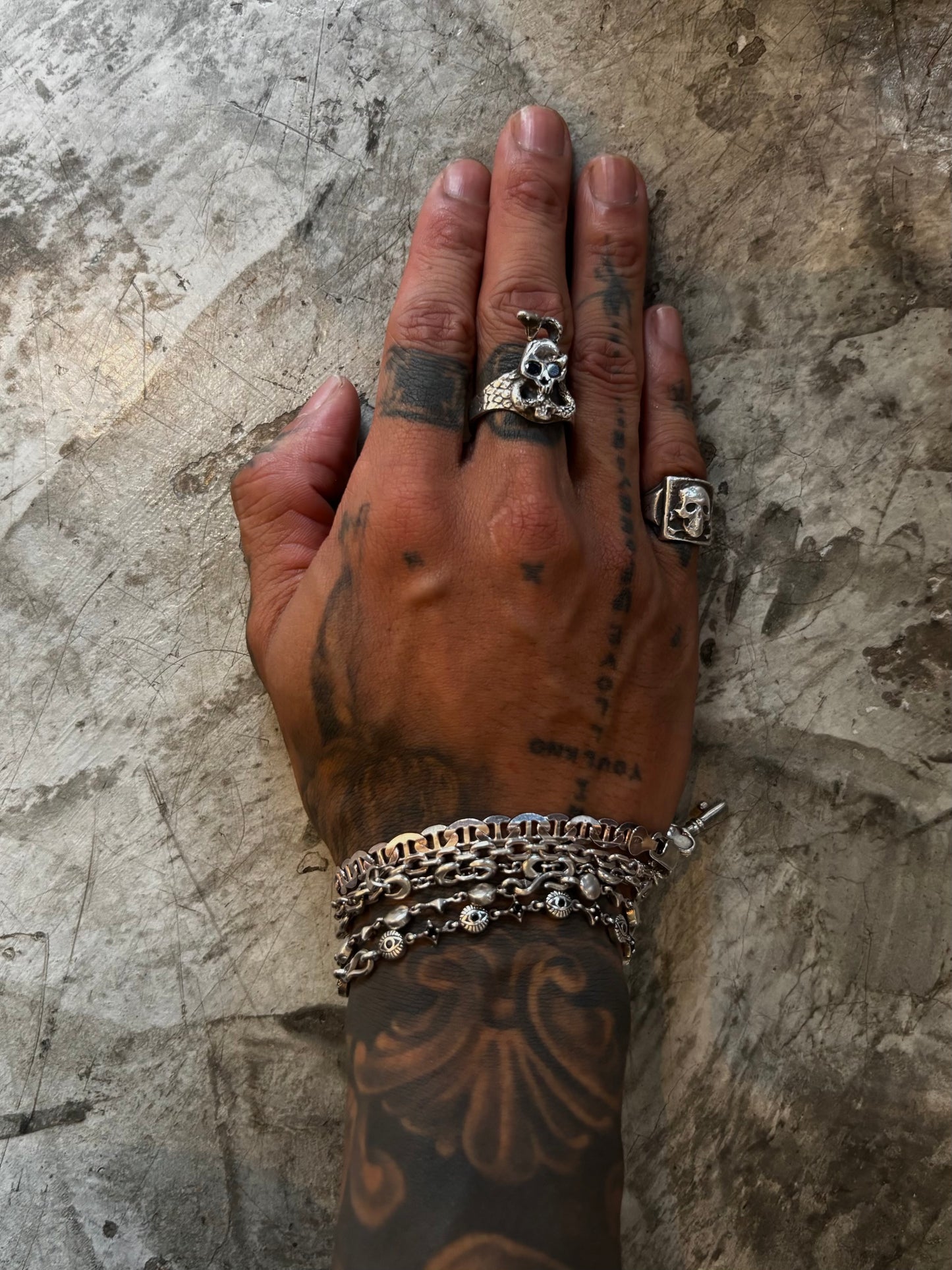 Vintage Silver 925 Serpent Skull Onyx Ring
