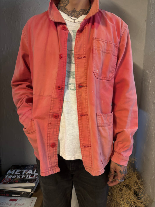 Vintage 1960s–70s French Work Jacket — Faded Red Twill