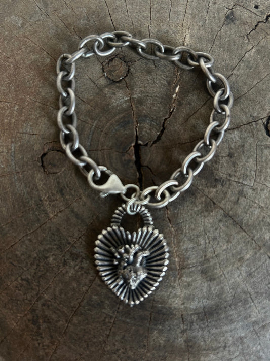 Vintage silver 925 Heart Chain Bracelet