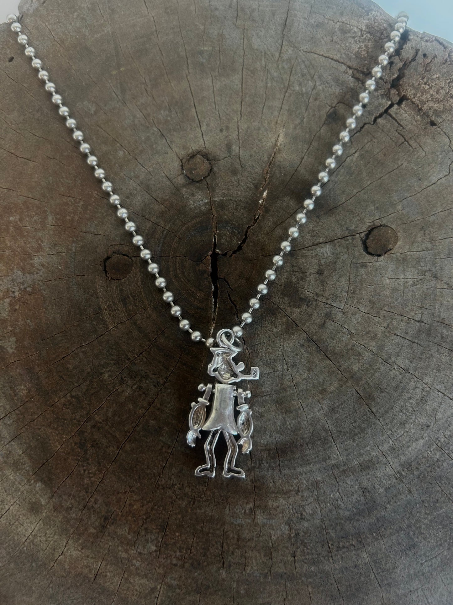 Vintage Sterling Silver Popeye Pendant Necklace