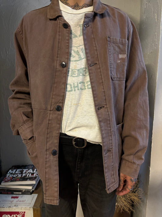 Vintage 1960s–70s French Work Jacket — Brown Twill