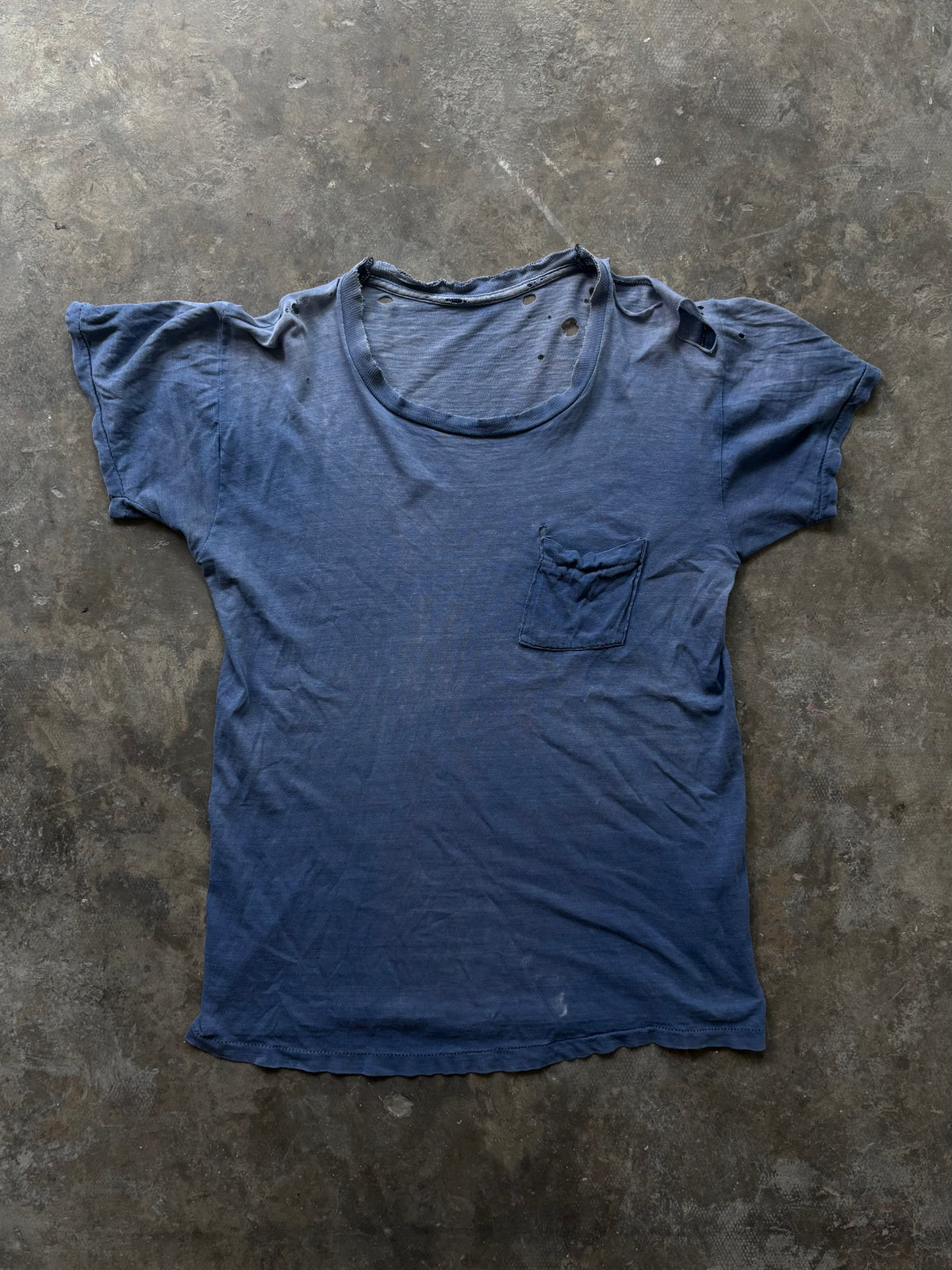 Vintage late 70’s Faded Navy distressed Pocket Tee