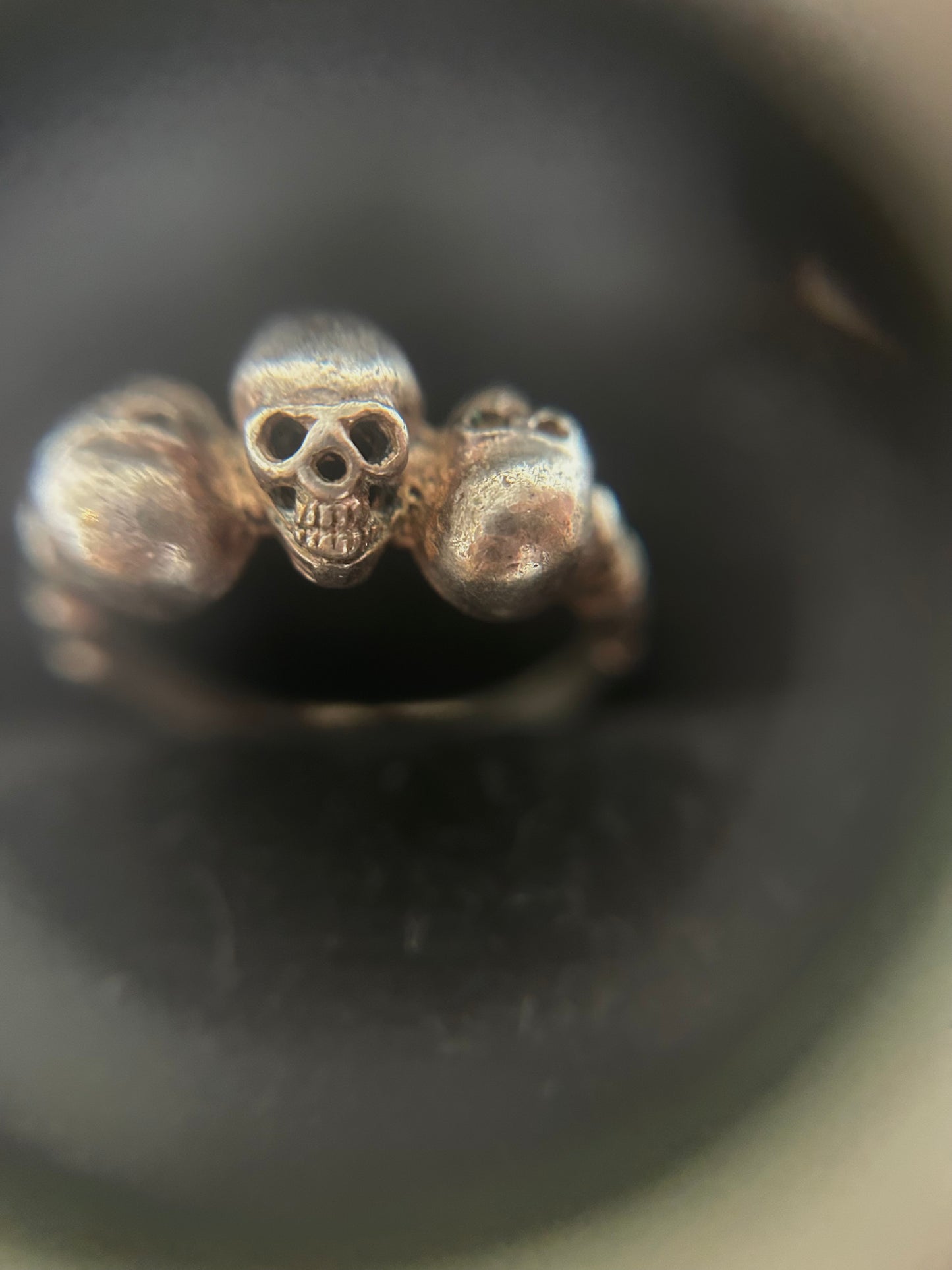 Vintage Silver 925 Triple Skull Ring
