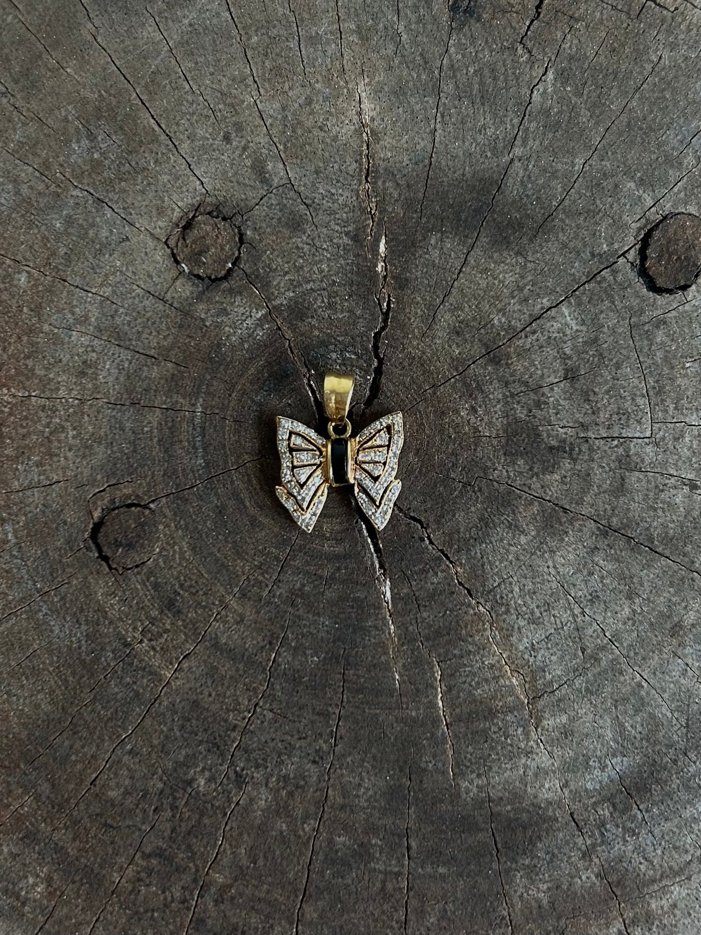 Vintage Gold 9k Butterfly Diamond Pendant