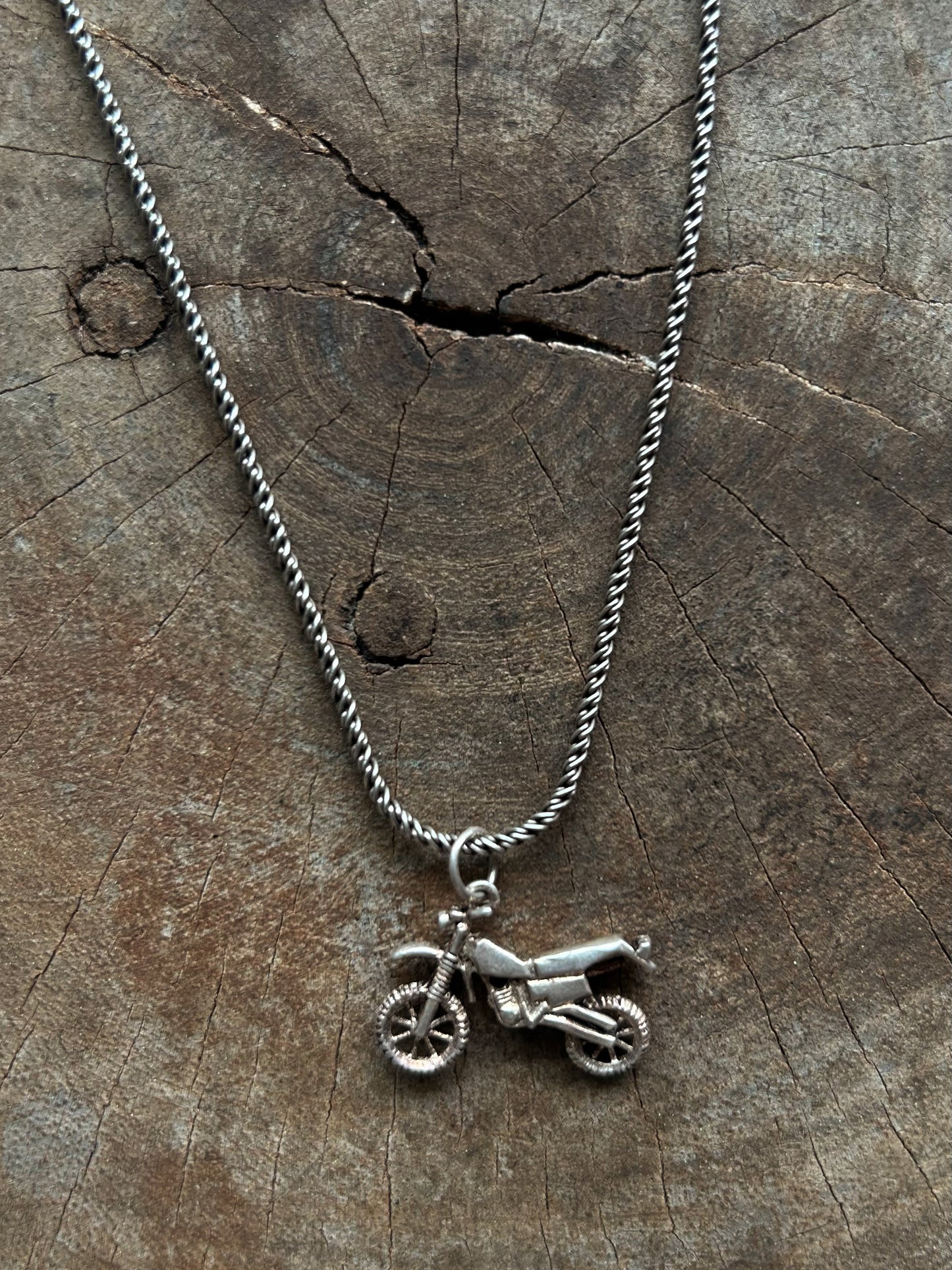 Vintage Silver 925 Motorbike Charm Neckalce