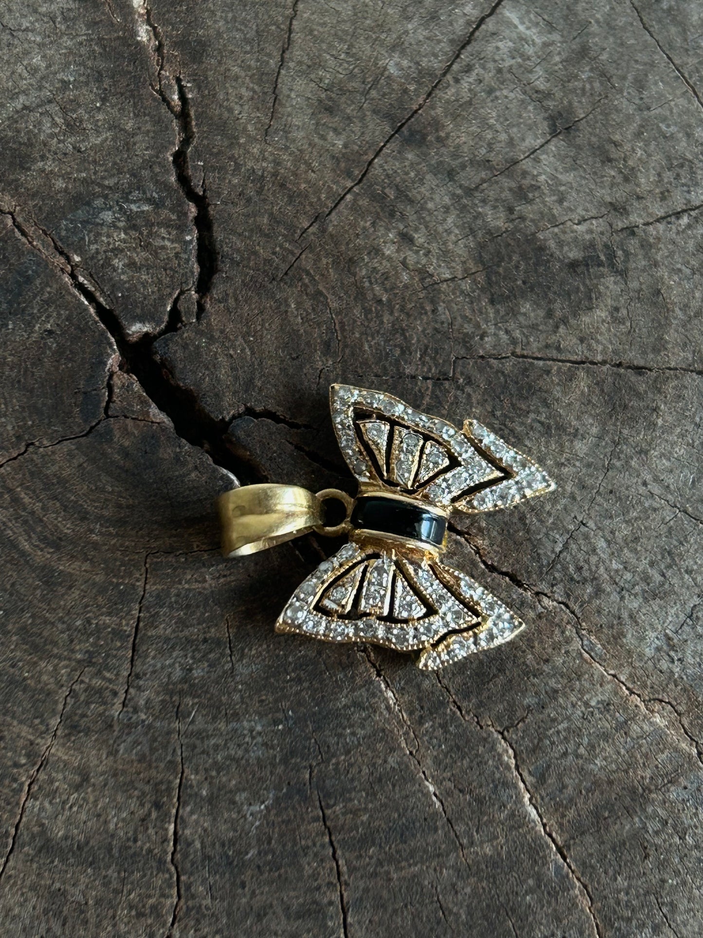 Vintage Gold 9k Butterfly Diamond Pendant