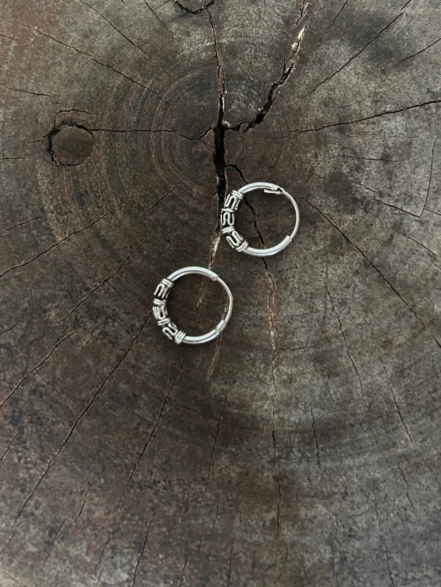 Vintage Silver 925 Tribal Hoop Earrings