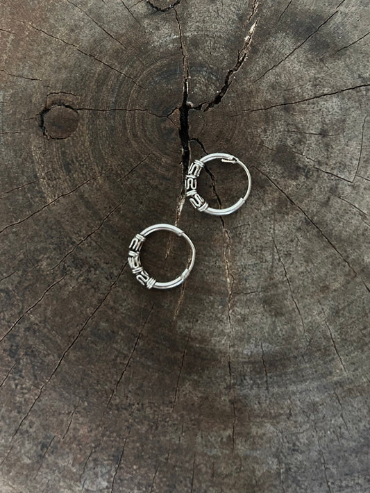 Vintage Silver 925 Tribal Hoop Earrings