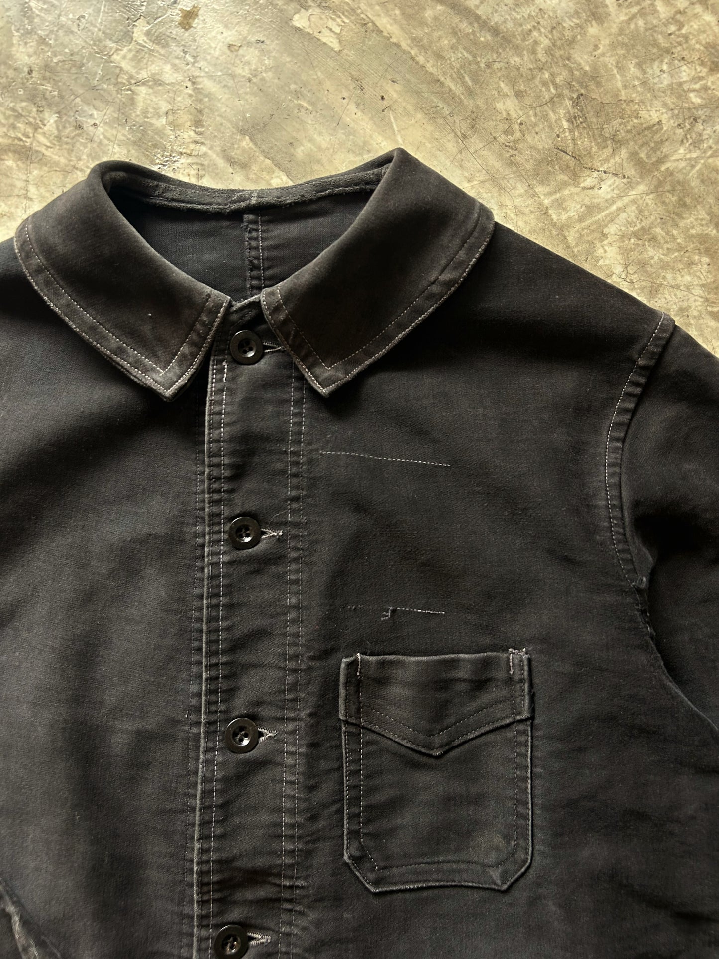 1940’s Vintage French Black Moleskin  Work Jacket