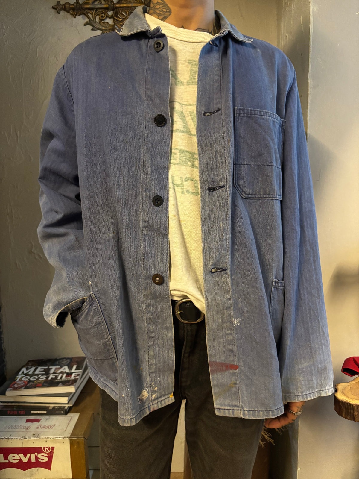 Vintage 1950s–60s French Work Jacket — Navy Herringbone