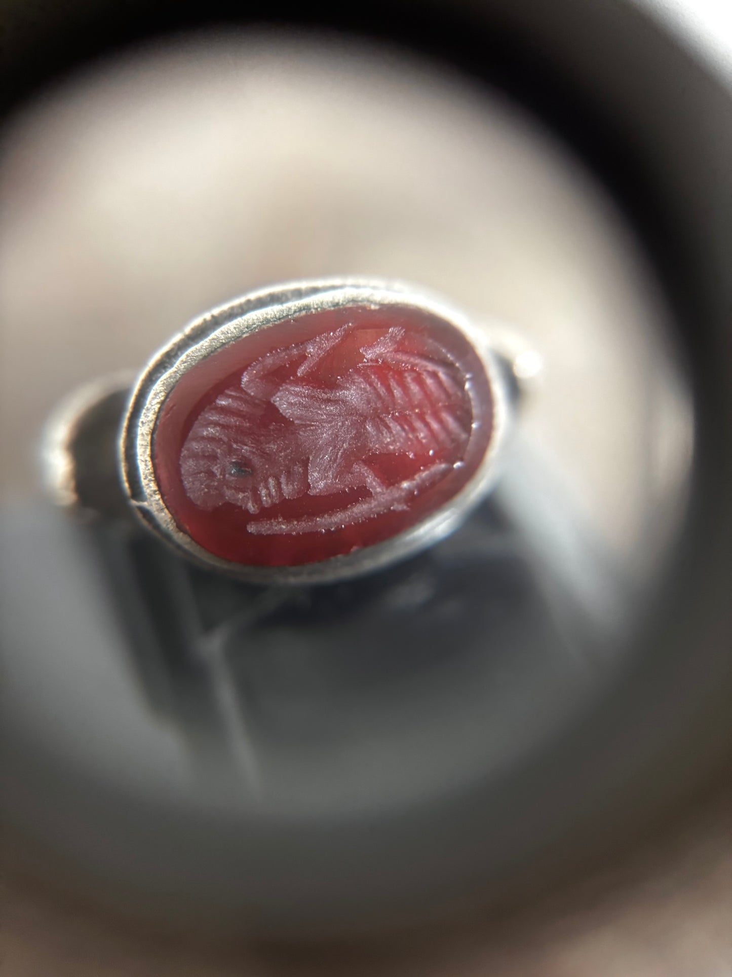 Antique STERLING 925 Garnet Stone Signet Ring
