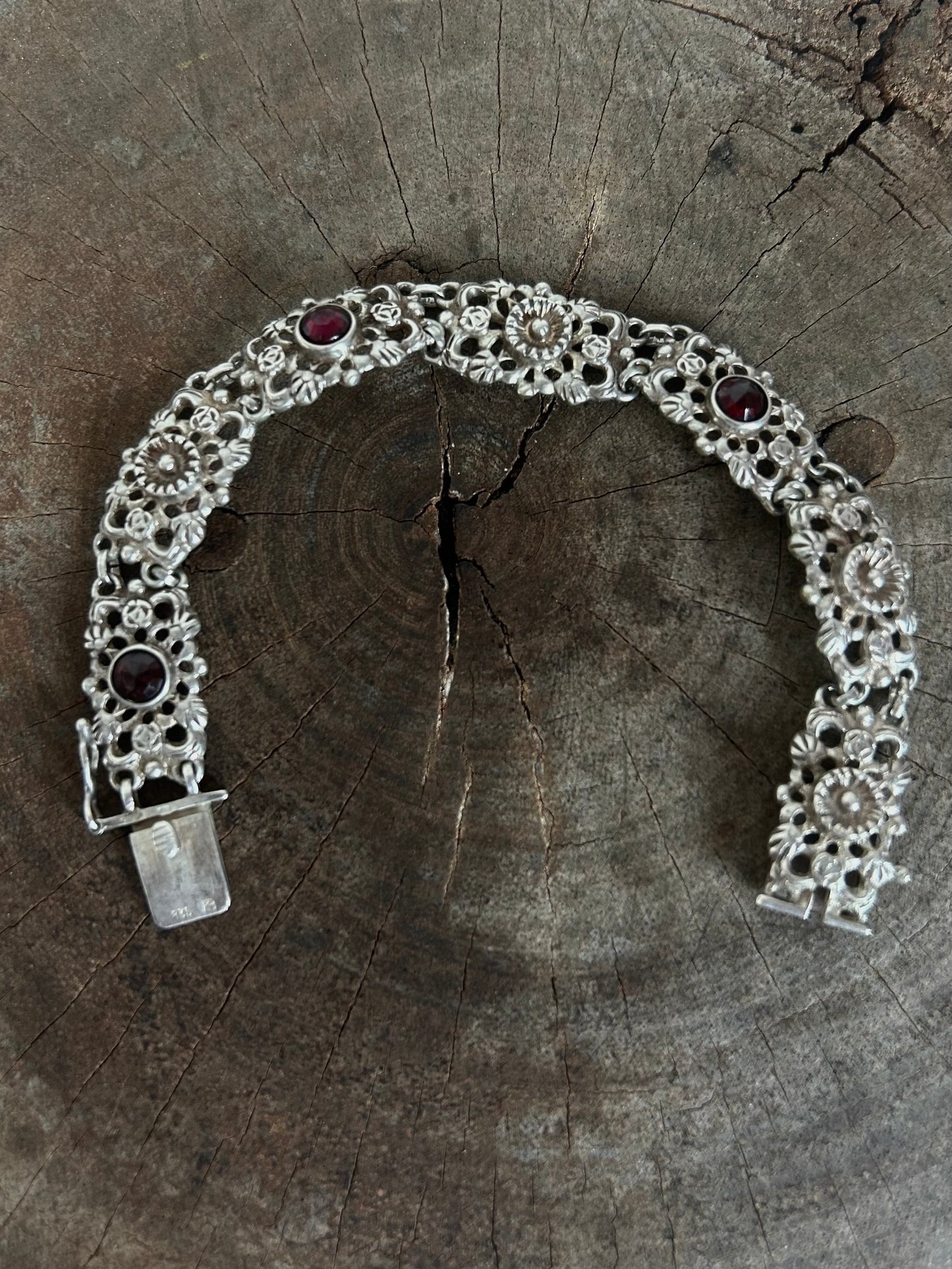Vintage silver 925 Vintage Garnet Bloom Bracelet Bracelet