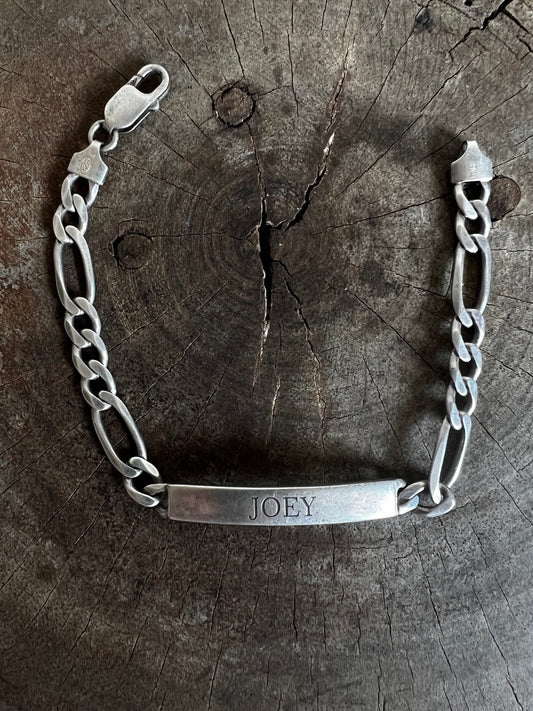 Vintage Silver 925 Name Plate figaro Bracelet