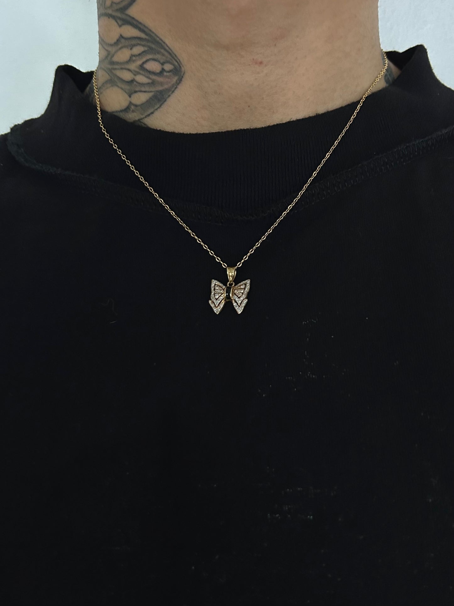 Vintage Gold 9k Butterfly Diamond Pendant