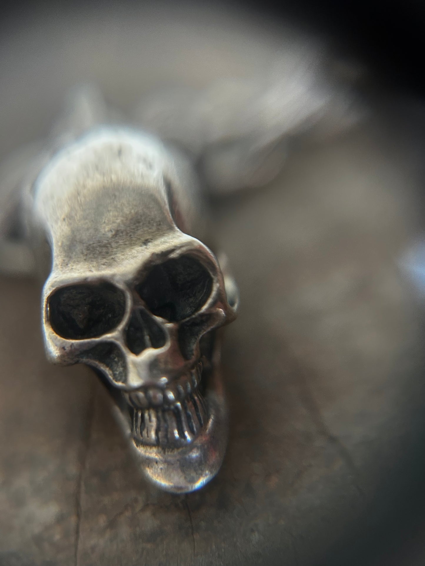Vintage Silver 925 Cracked Skull Necklace