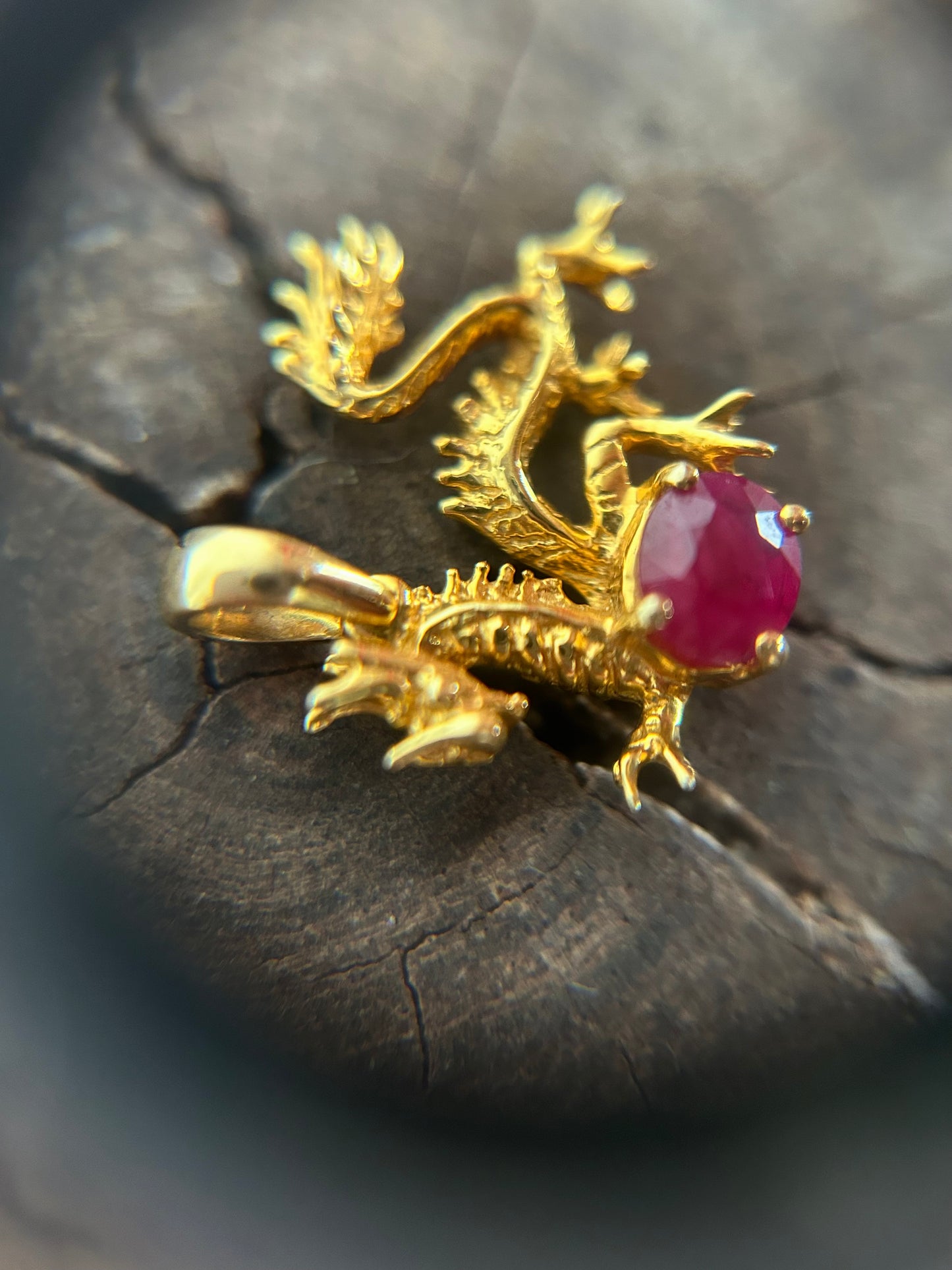 Vintage Gold 14K Dragon and Ruby Charm