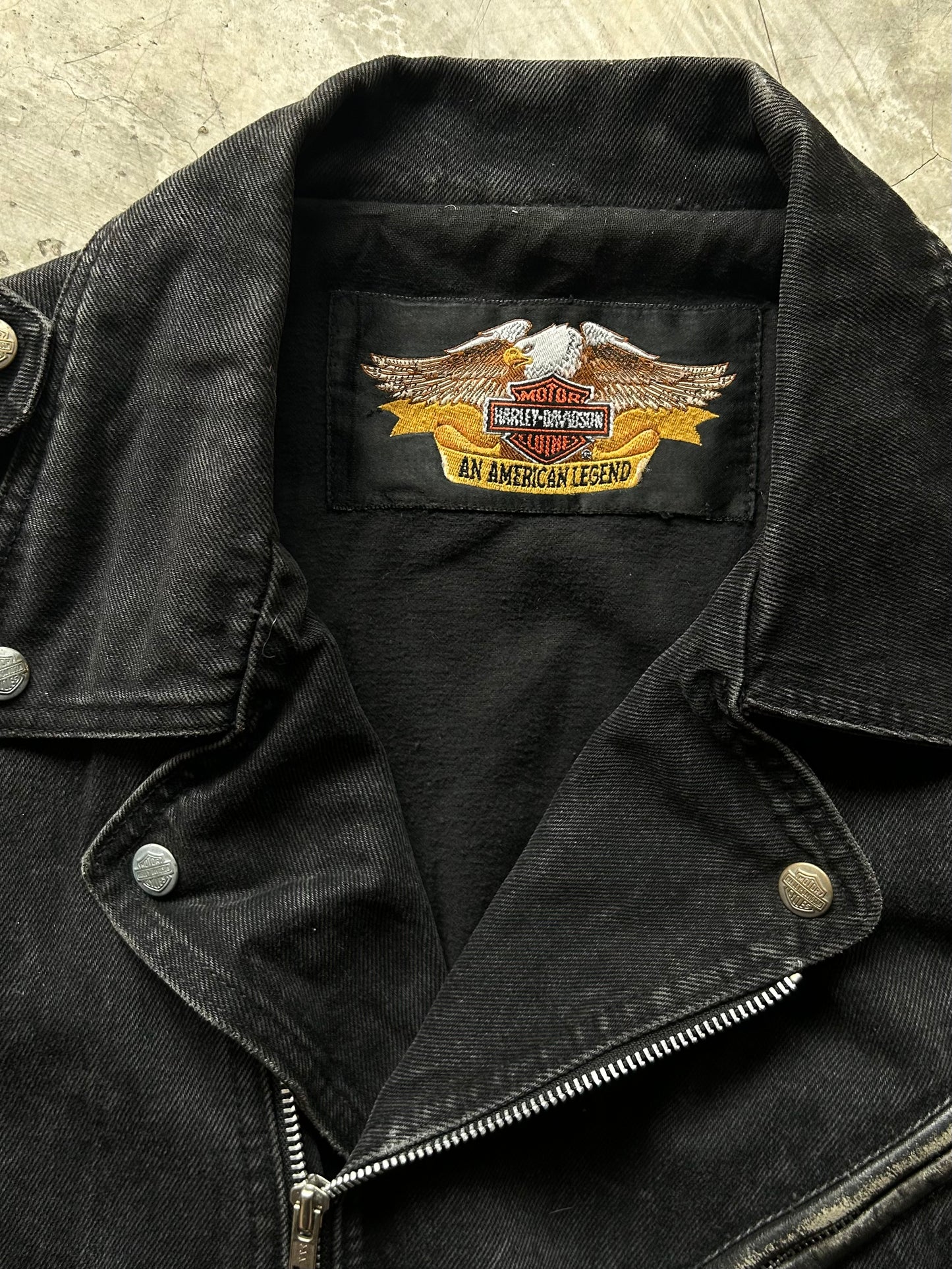 2000’s Vintage Harley Faded Black denim Motor Jacket