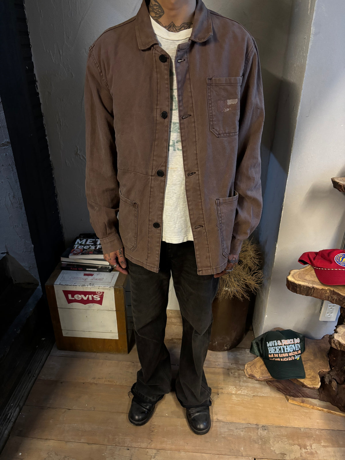 Vintage 1960s–70s French Work Jacket — Brown Twill