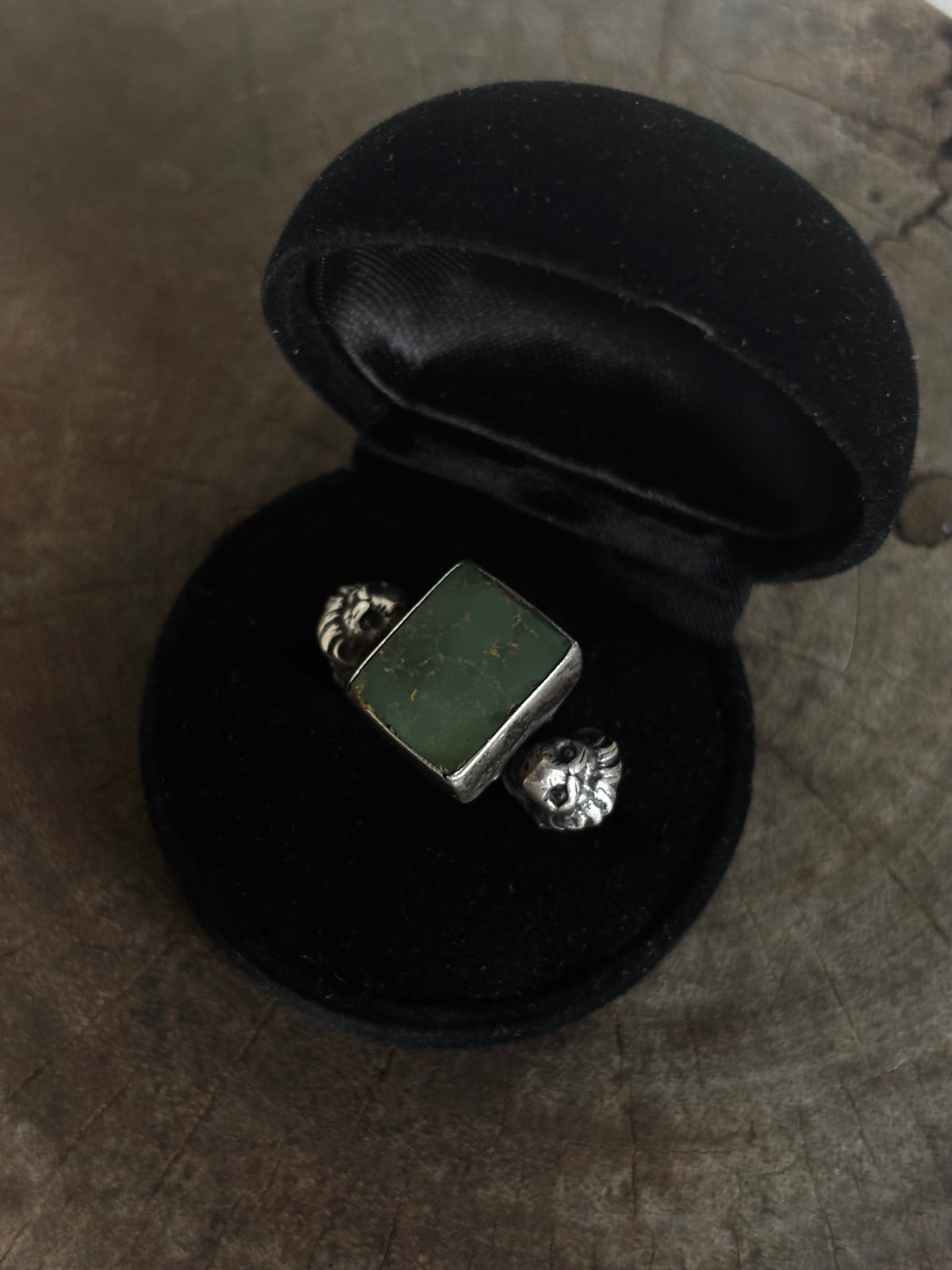 VINTAGE STERLING DOUBLE LION SILVER MALACHITE 925 SILVER RING