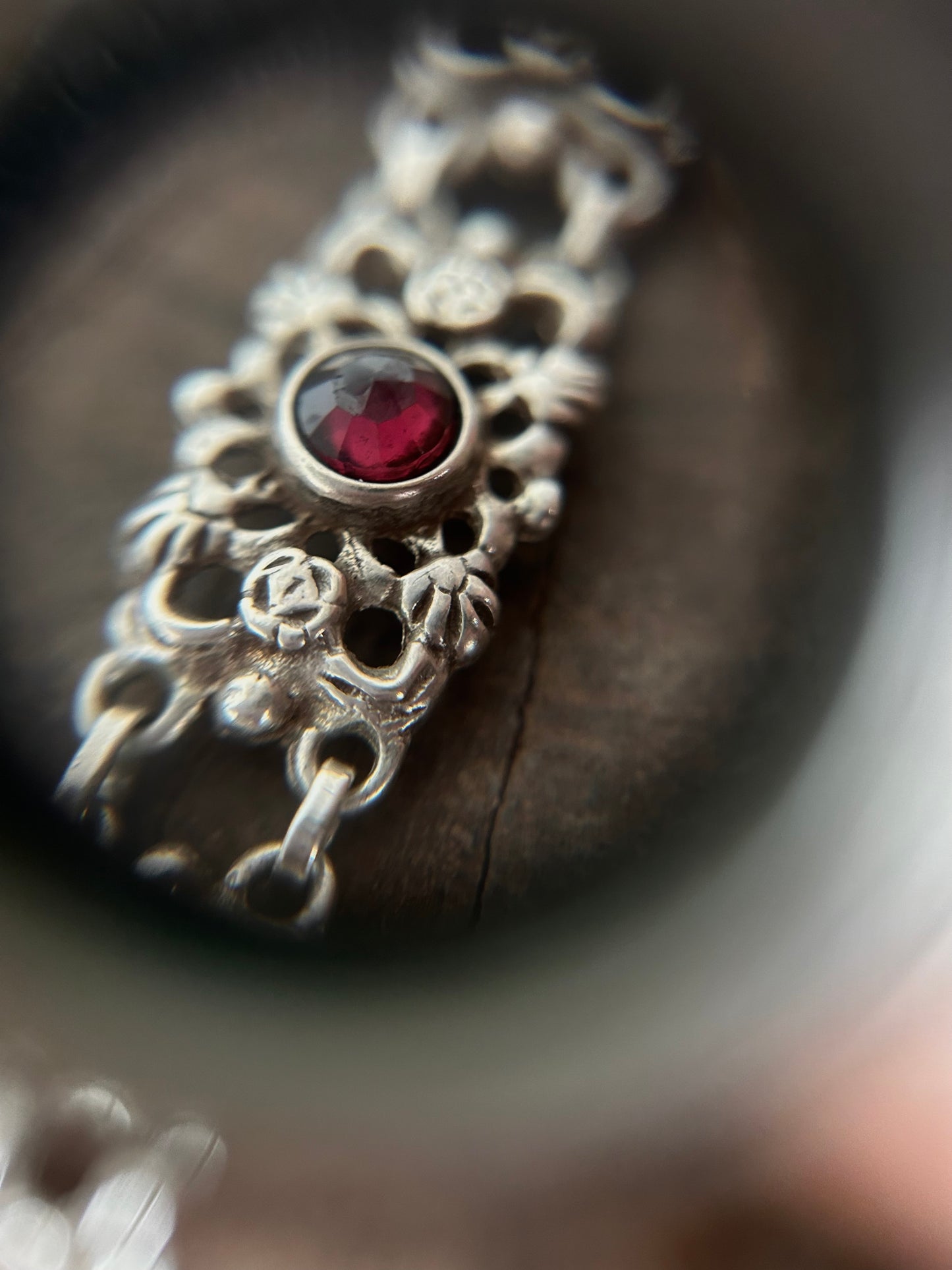 Vintage silver 925 Vintage Garnet Bloom Bracelet Bracelet