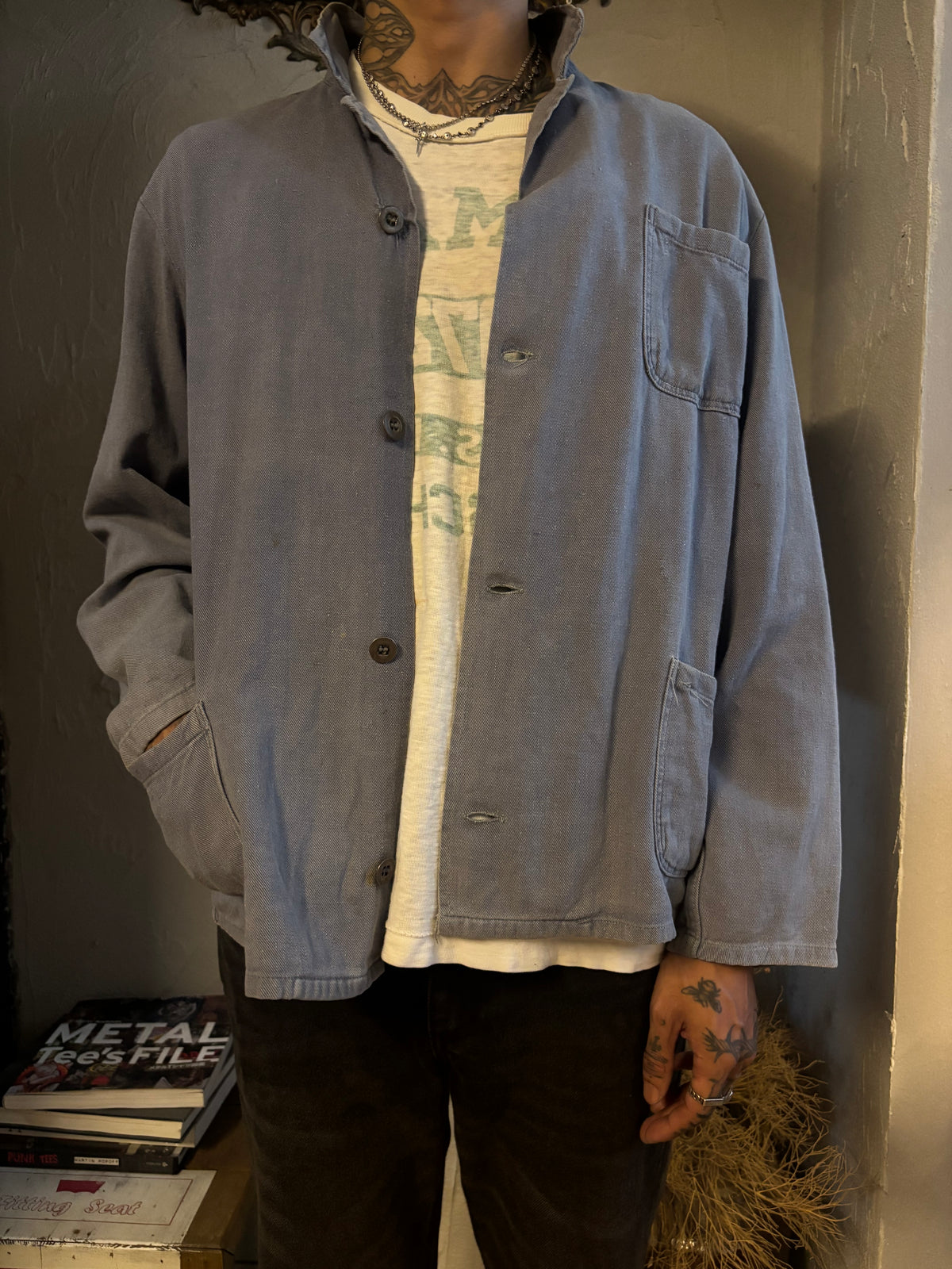Vintage 1960s–70s French Work Jacket — Grey Twill