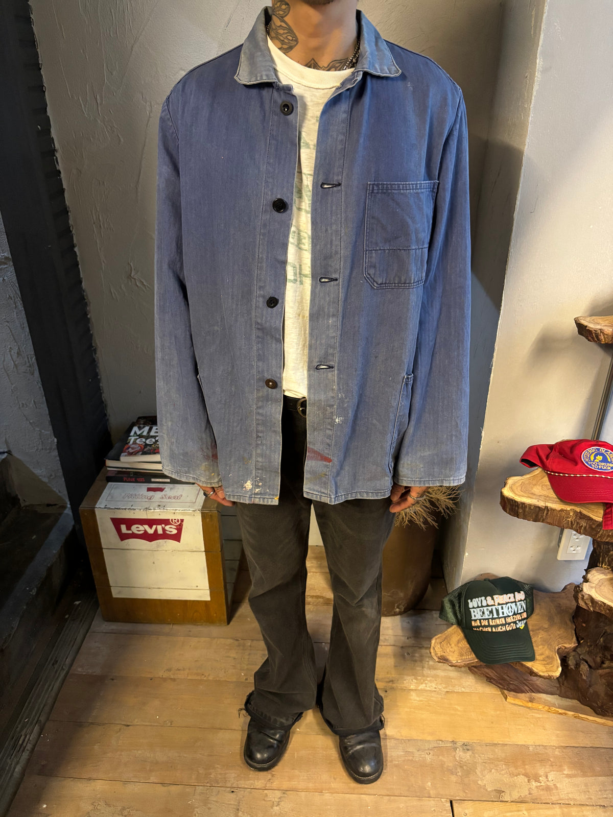 Vintage 1950s–60s French Work Jacket — Navy Herringbone