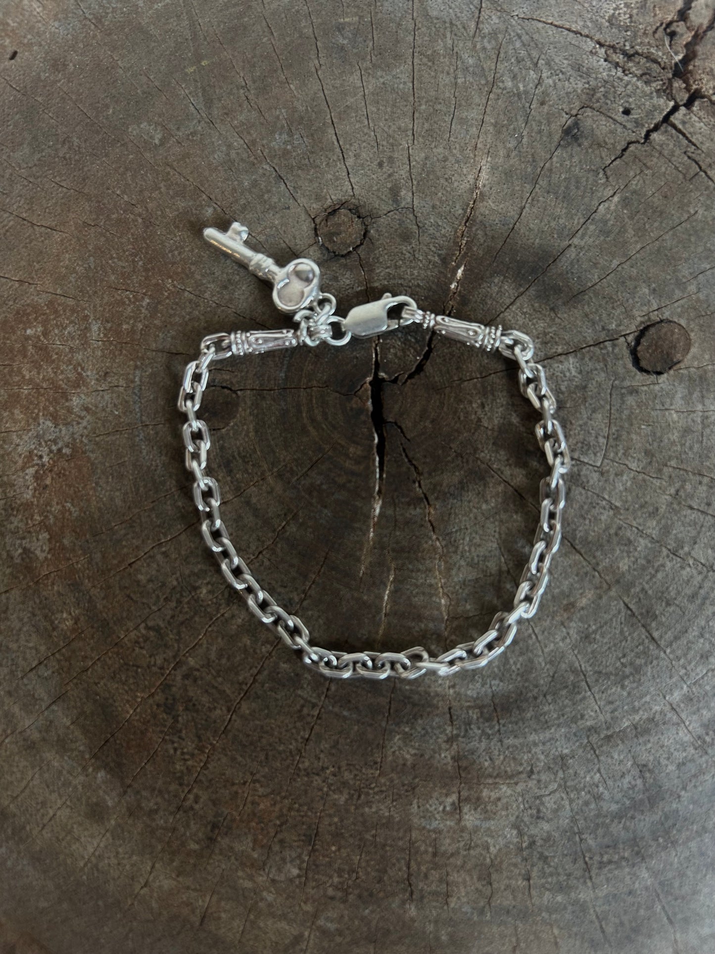 Vintage Sterling Silver 925 engraved Key Chain Bracelet