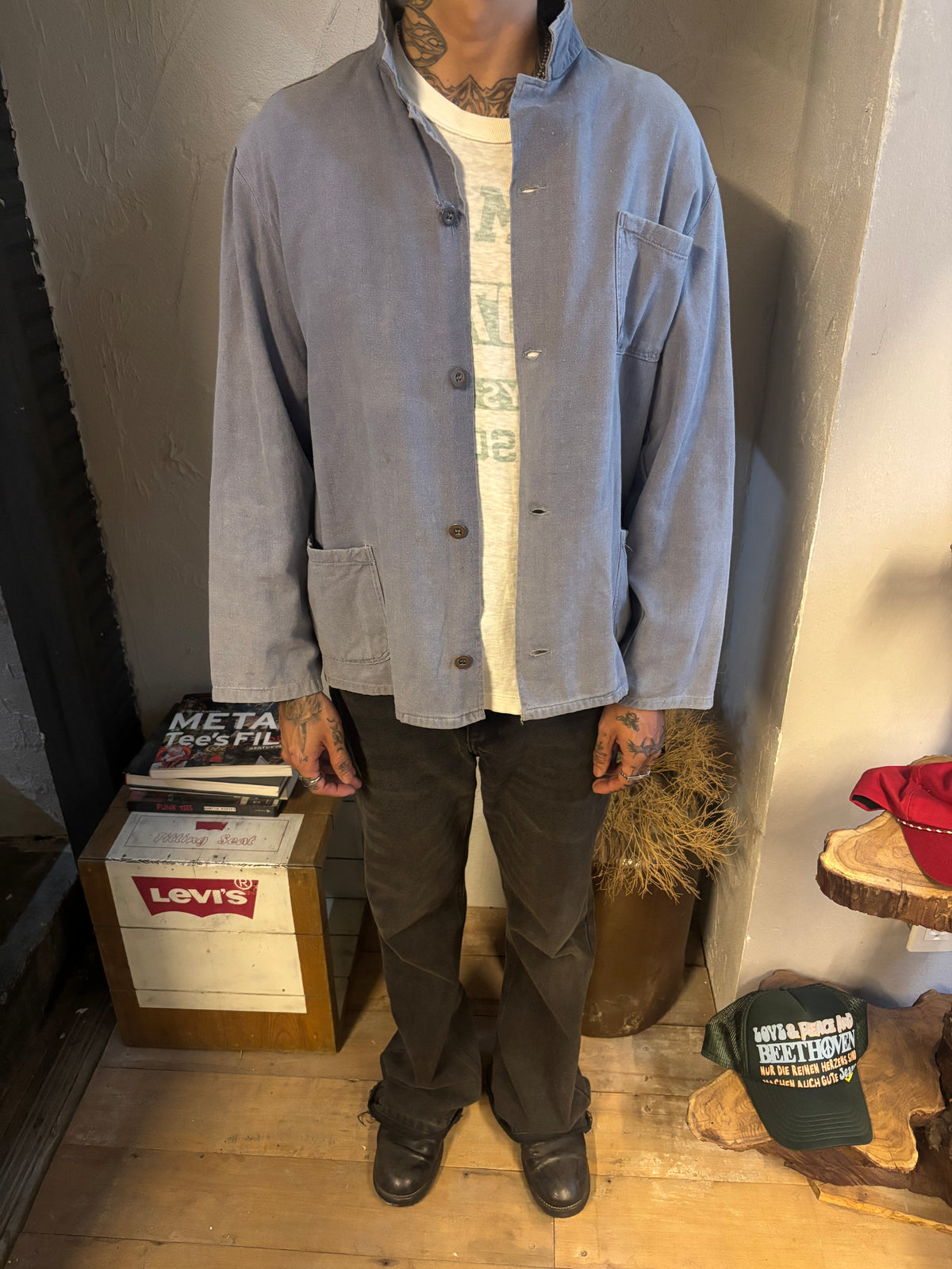Vintage 1960s–70s French Work Jacket — Grey Twill