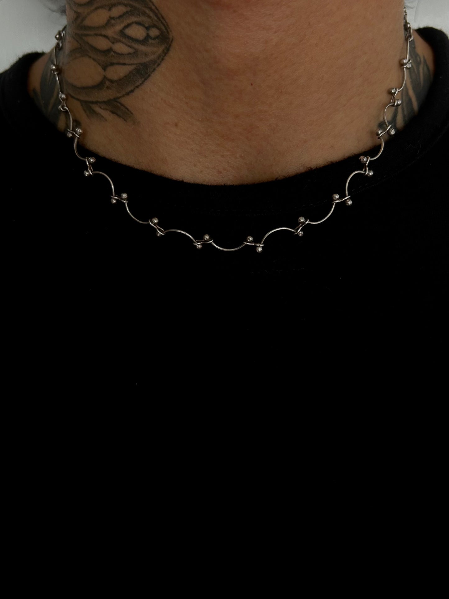 Vintage Silver 925 Floral Choker Necklace