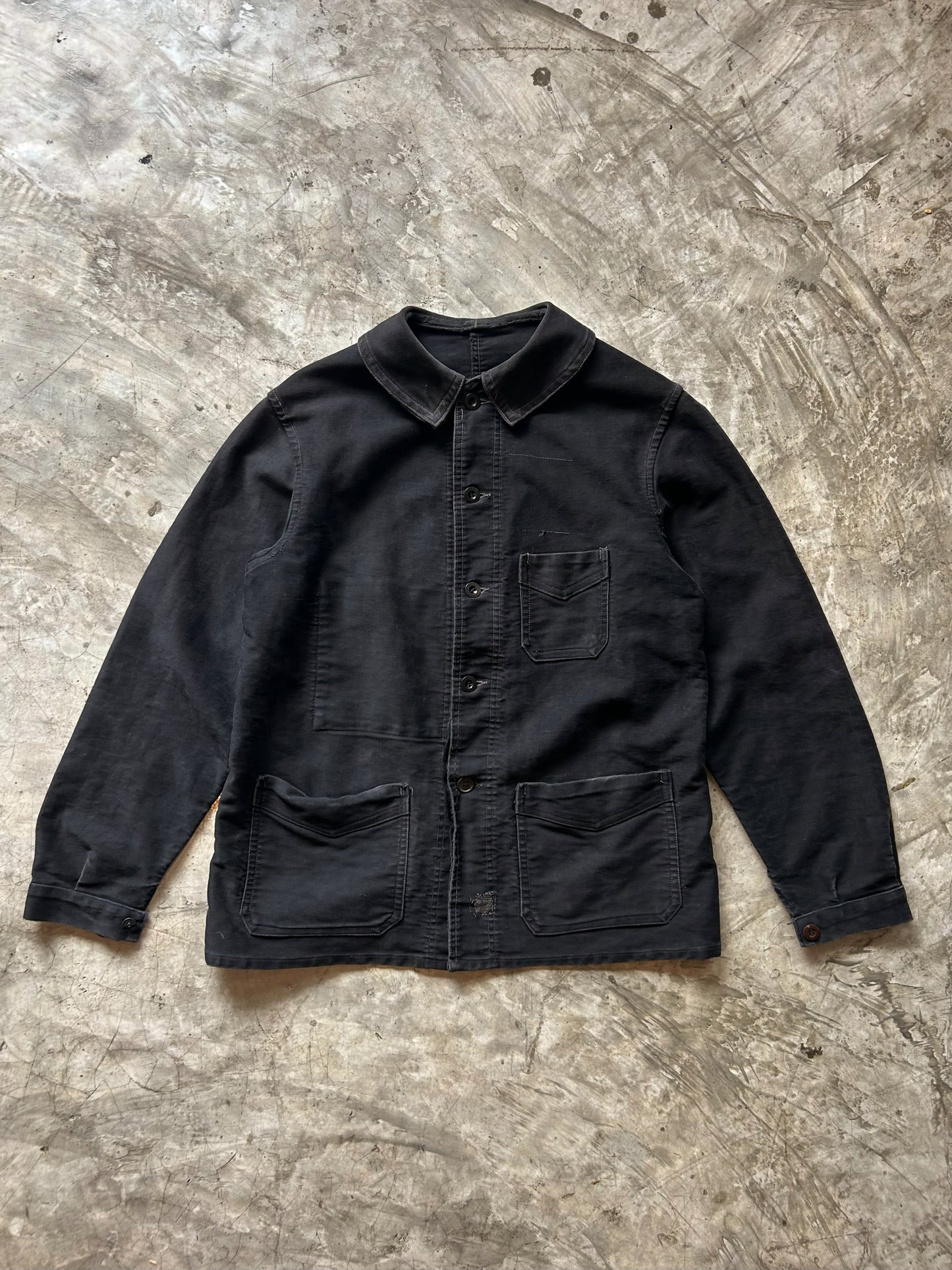 1940’s Vintage French Black Moleskin  Work Jacket