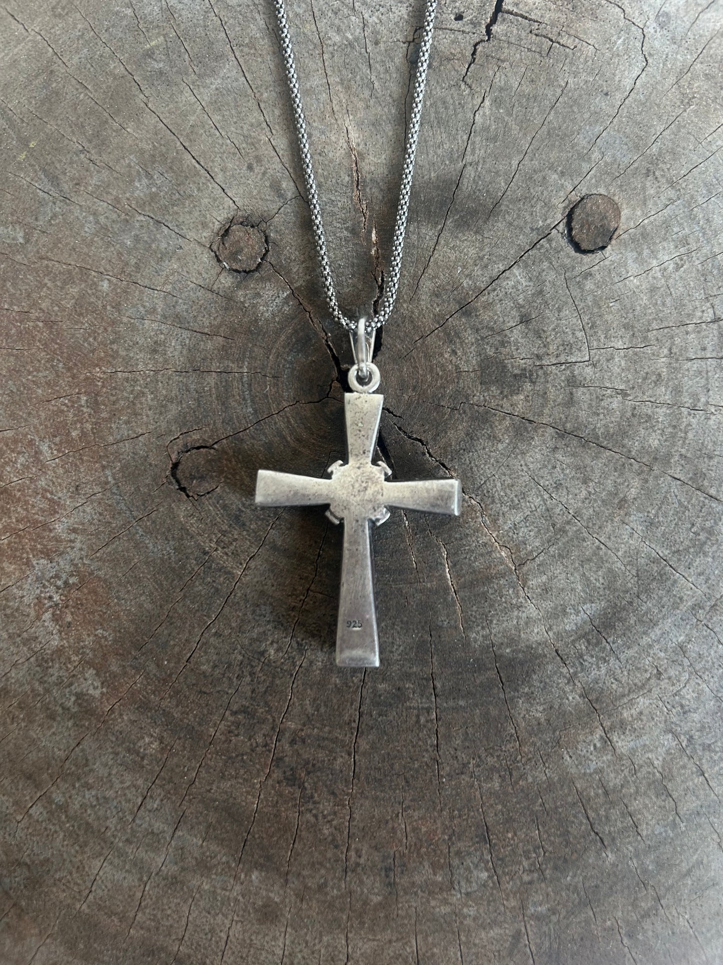 Vintage Silver 925 Cross Black Enamel Necklace