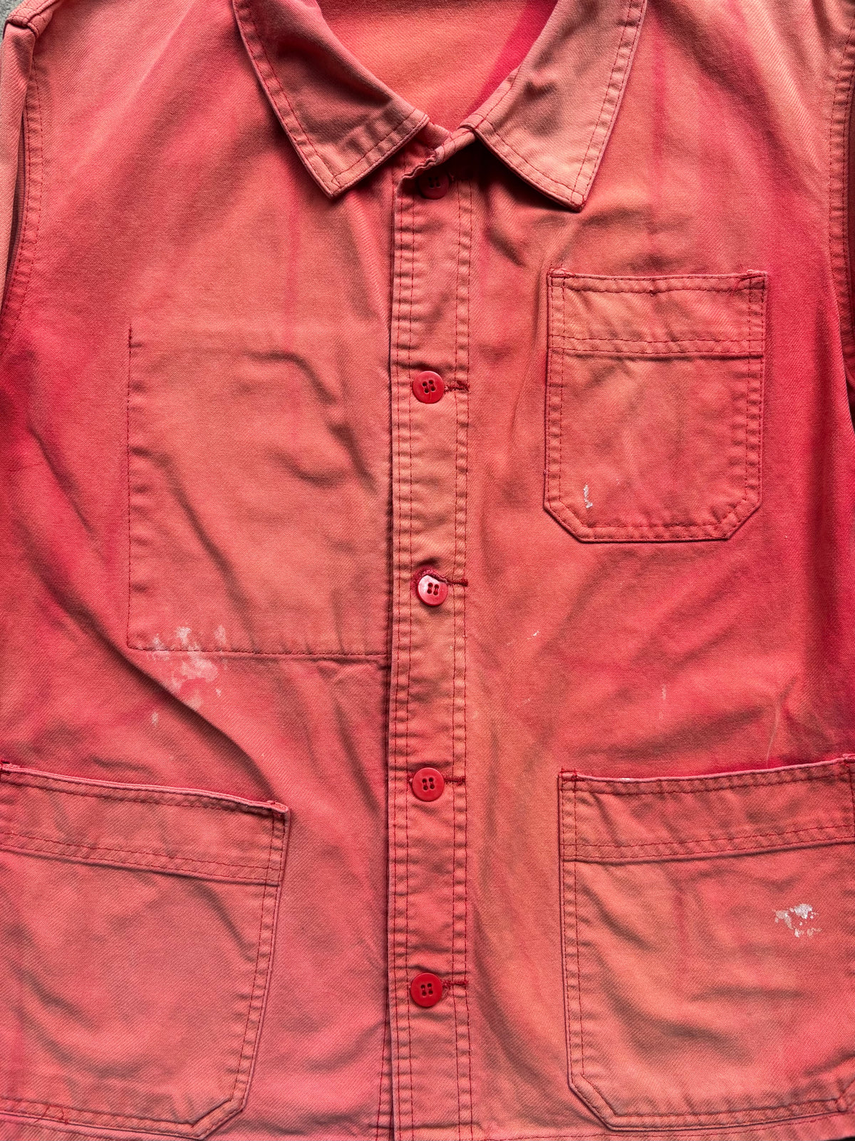 Vintage 1960s–70s French Work Jacket — Faded Red Twill