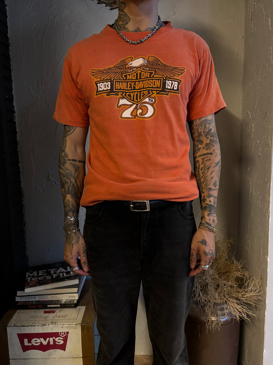 Vintage Late 80’s Harley Davidson 75th faded orange Tee
