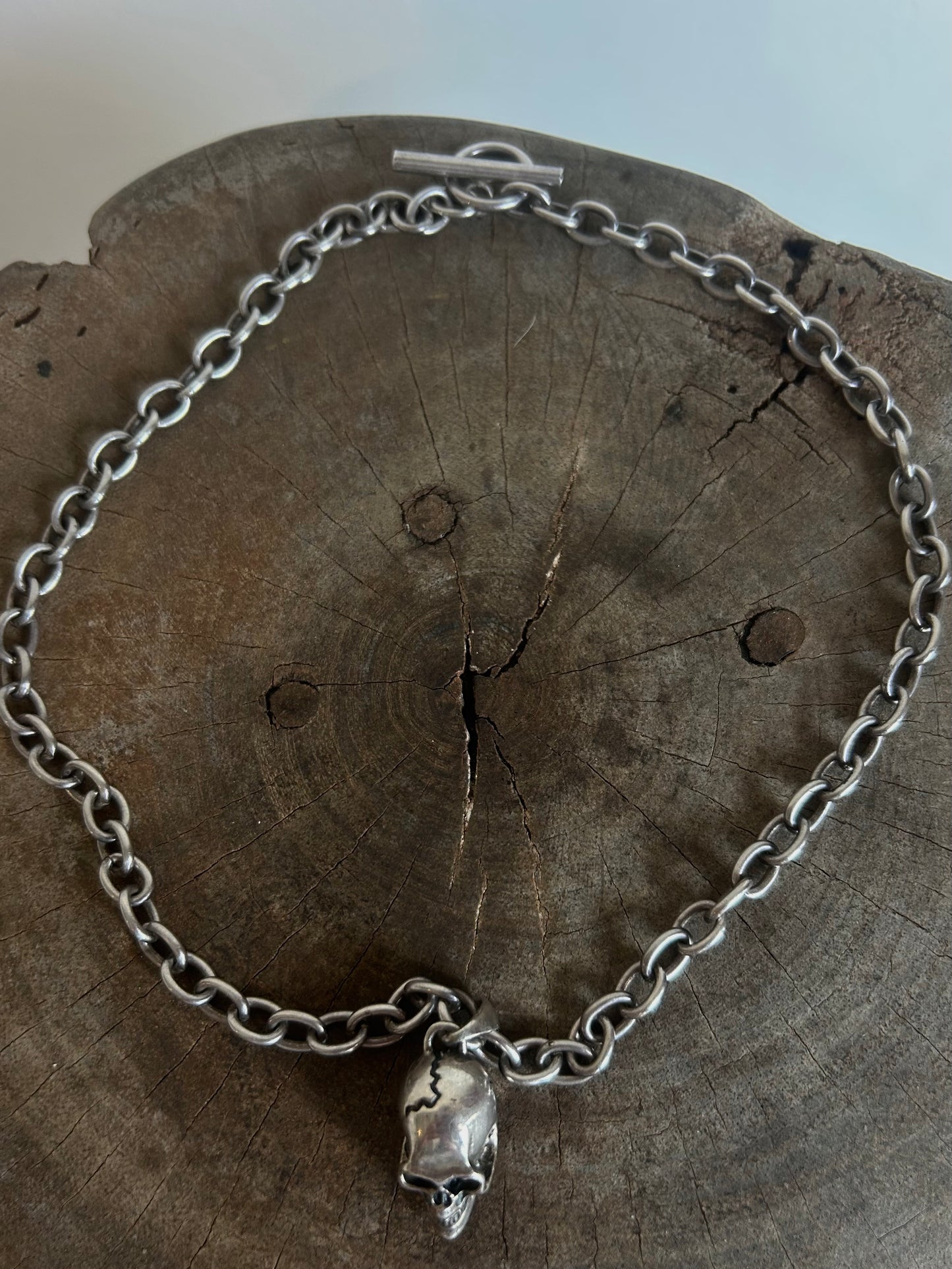 Vintage Silver 925 Cracked Skull Necklace