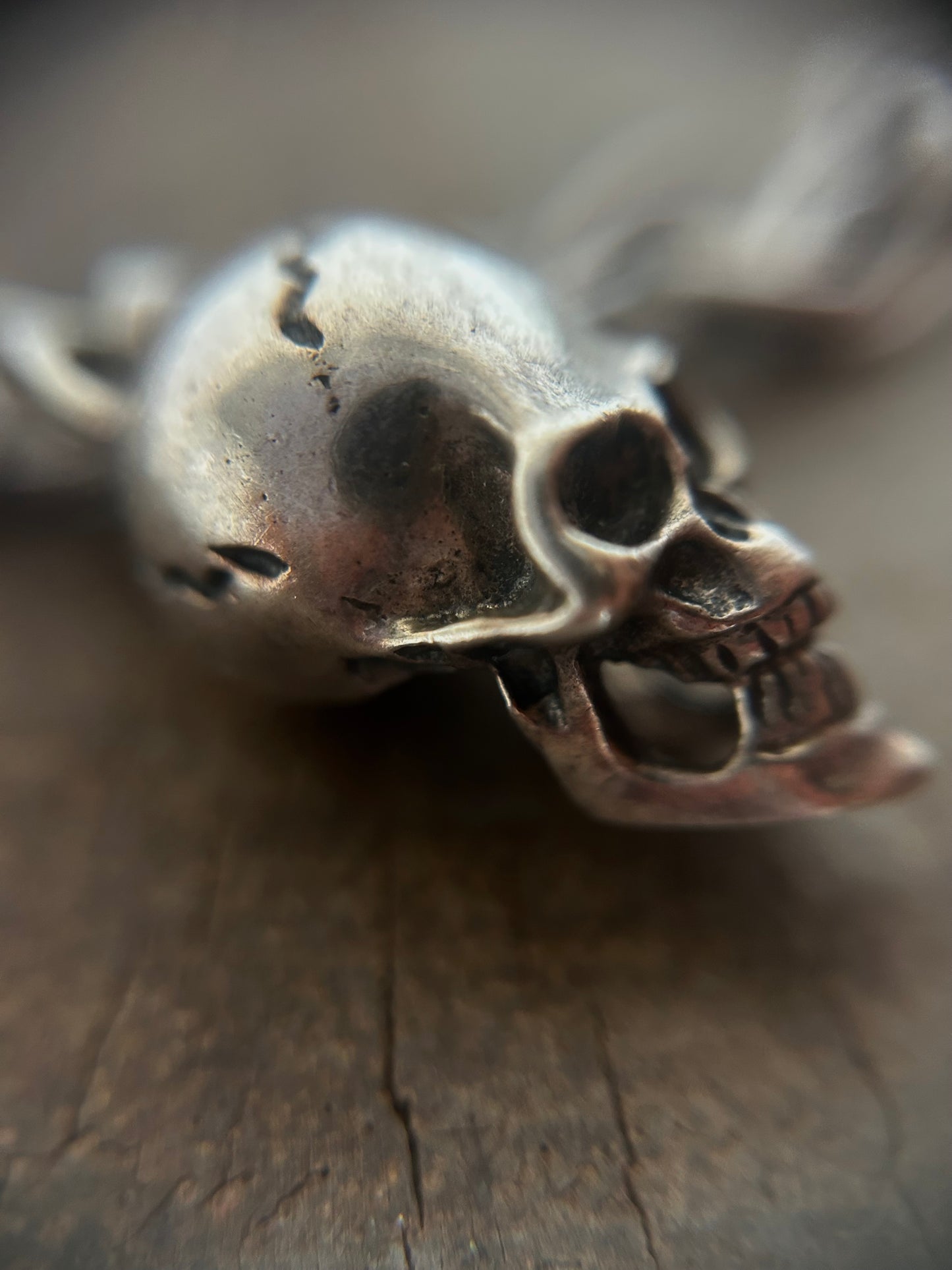 Vintage Silver 925 Cracked Skull Necklace