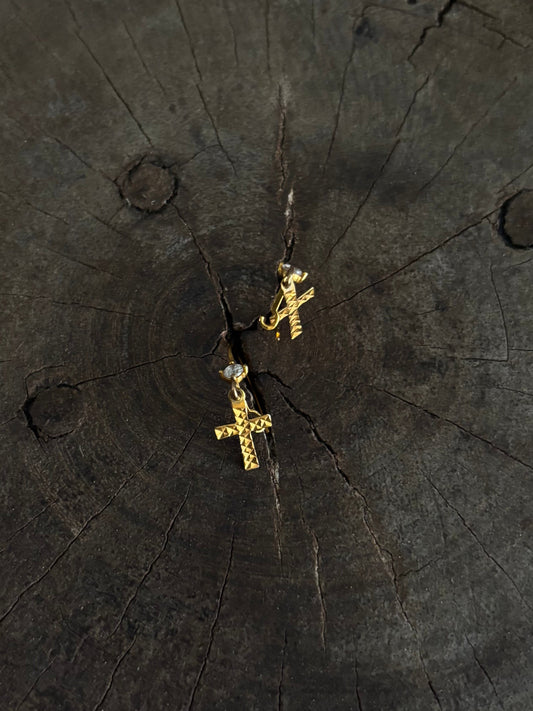 Vintage Gold 9K Cross Earrings