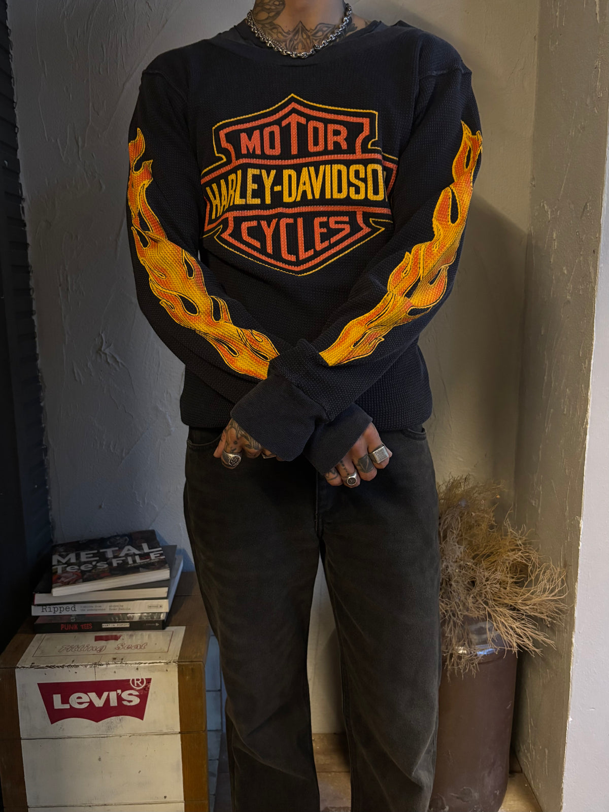 Vintage 90’s Harley Davidson flame Thermal Tee