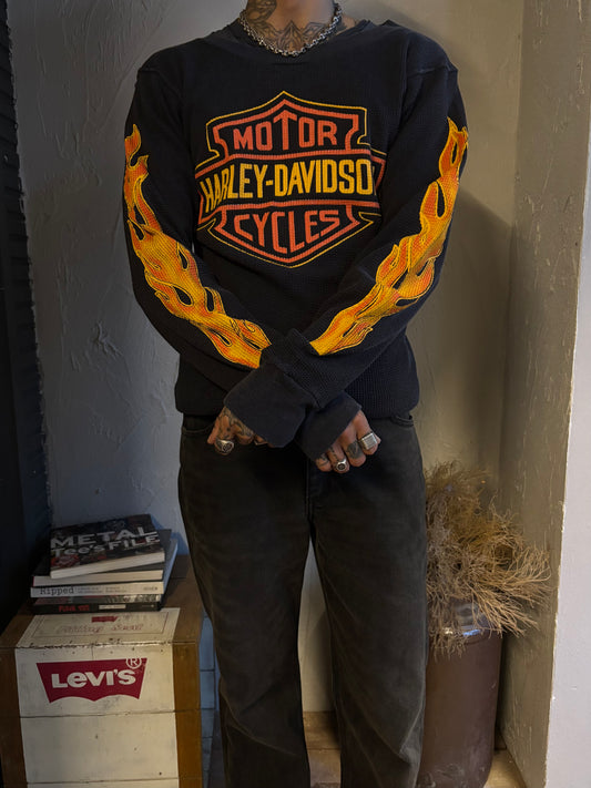 Vintage 90’s Harley Davidson flame Thermal Tee