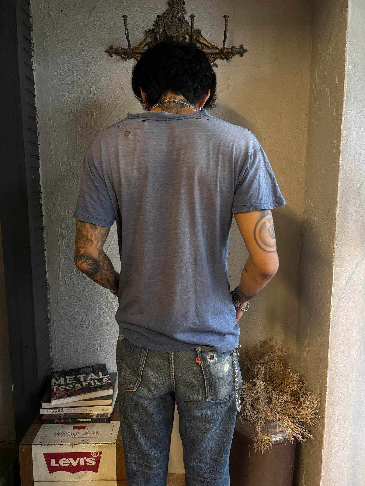Vintage late 70’s Faded Navy distressed Pocket Tee