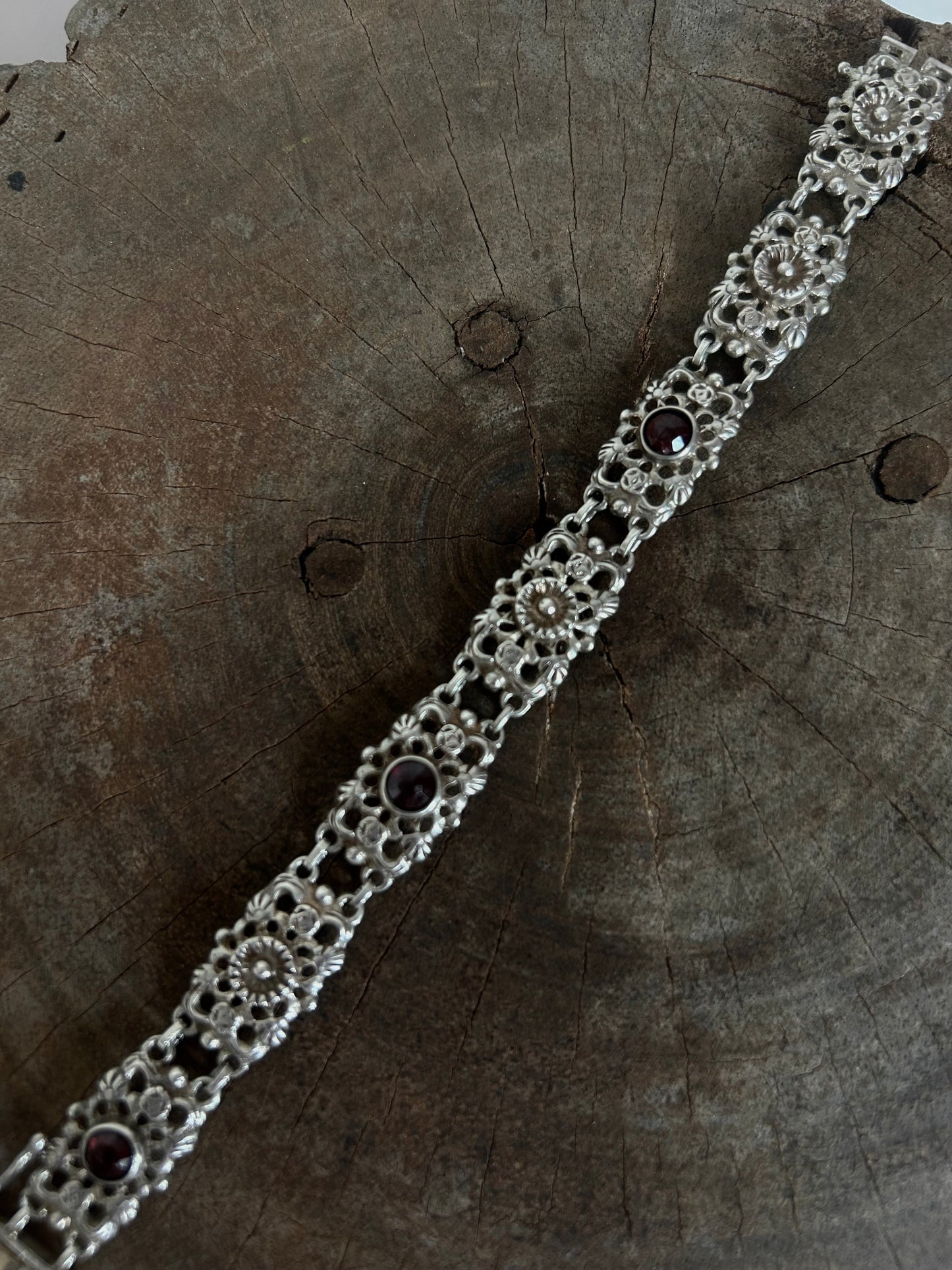 Vintage silver 925 Vintage Garnet Bloom Bracelet Bracelet