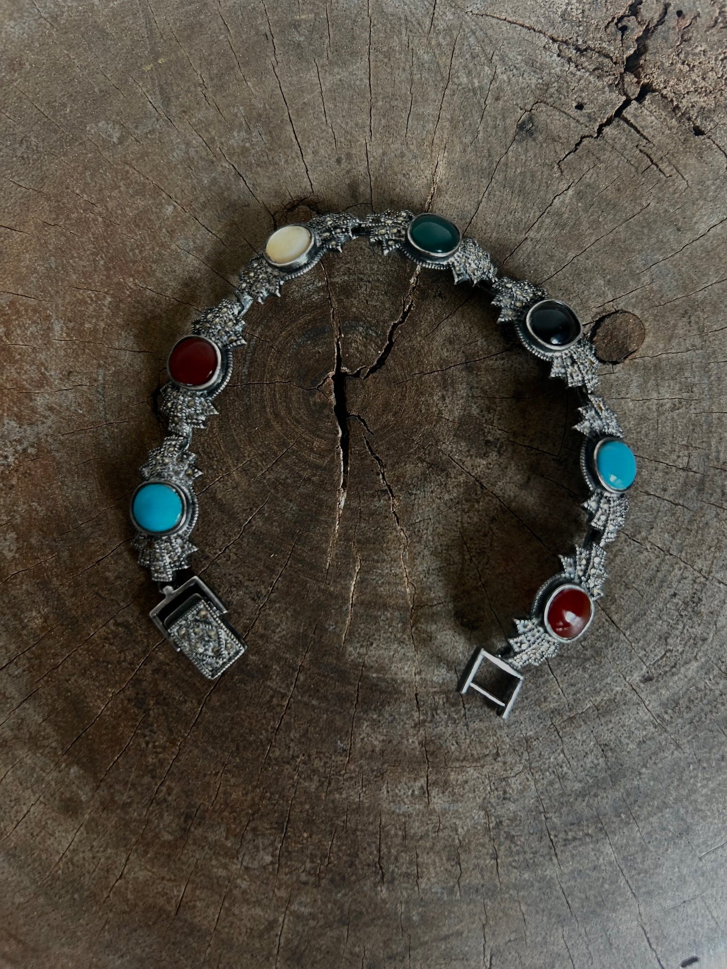 Vintage silver 925 Multi Stone Sterling Bracelet