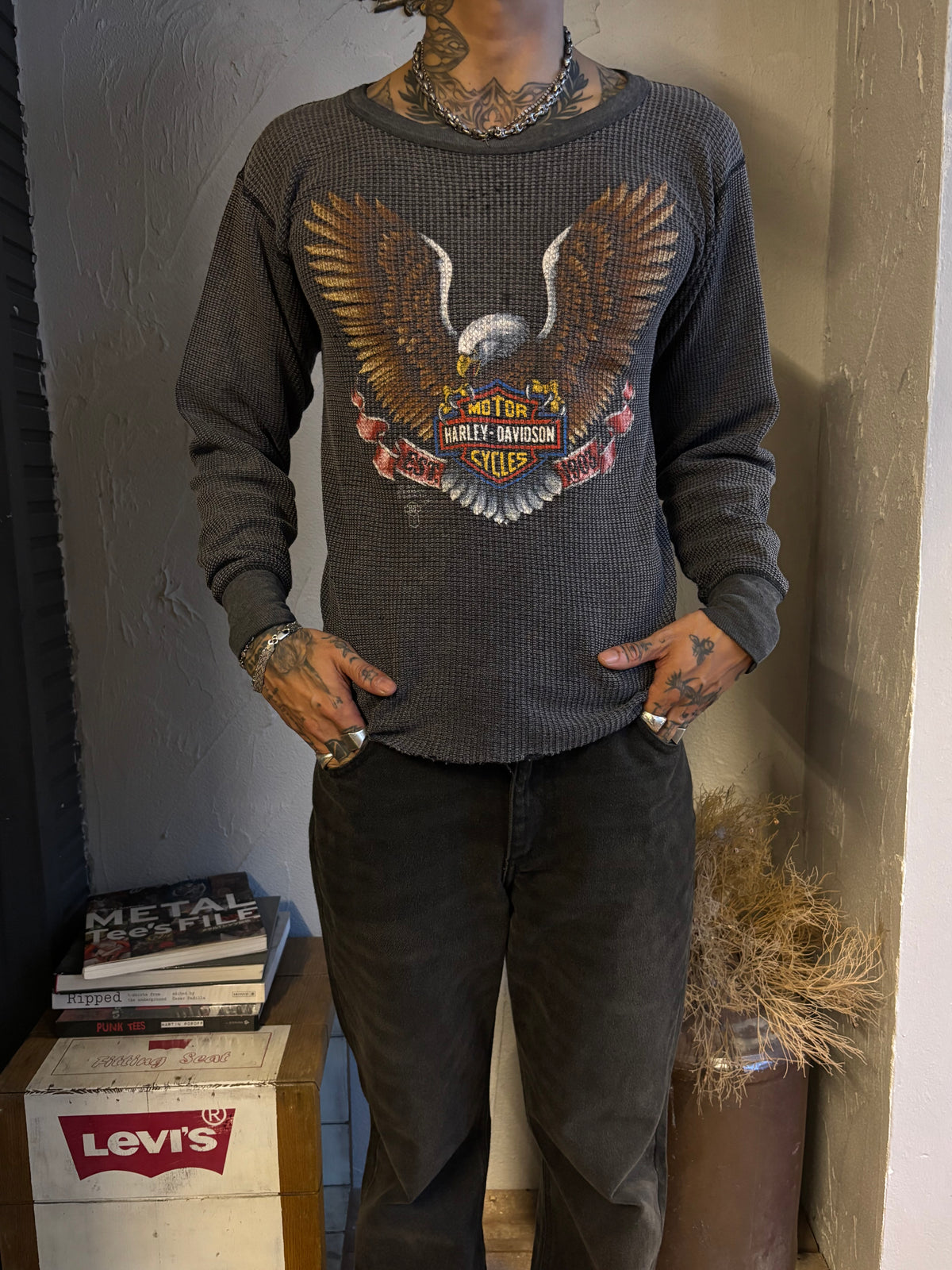 Vintage 80’s Harley Davidson Eagle Faded Thermal Tee