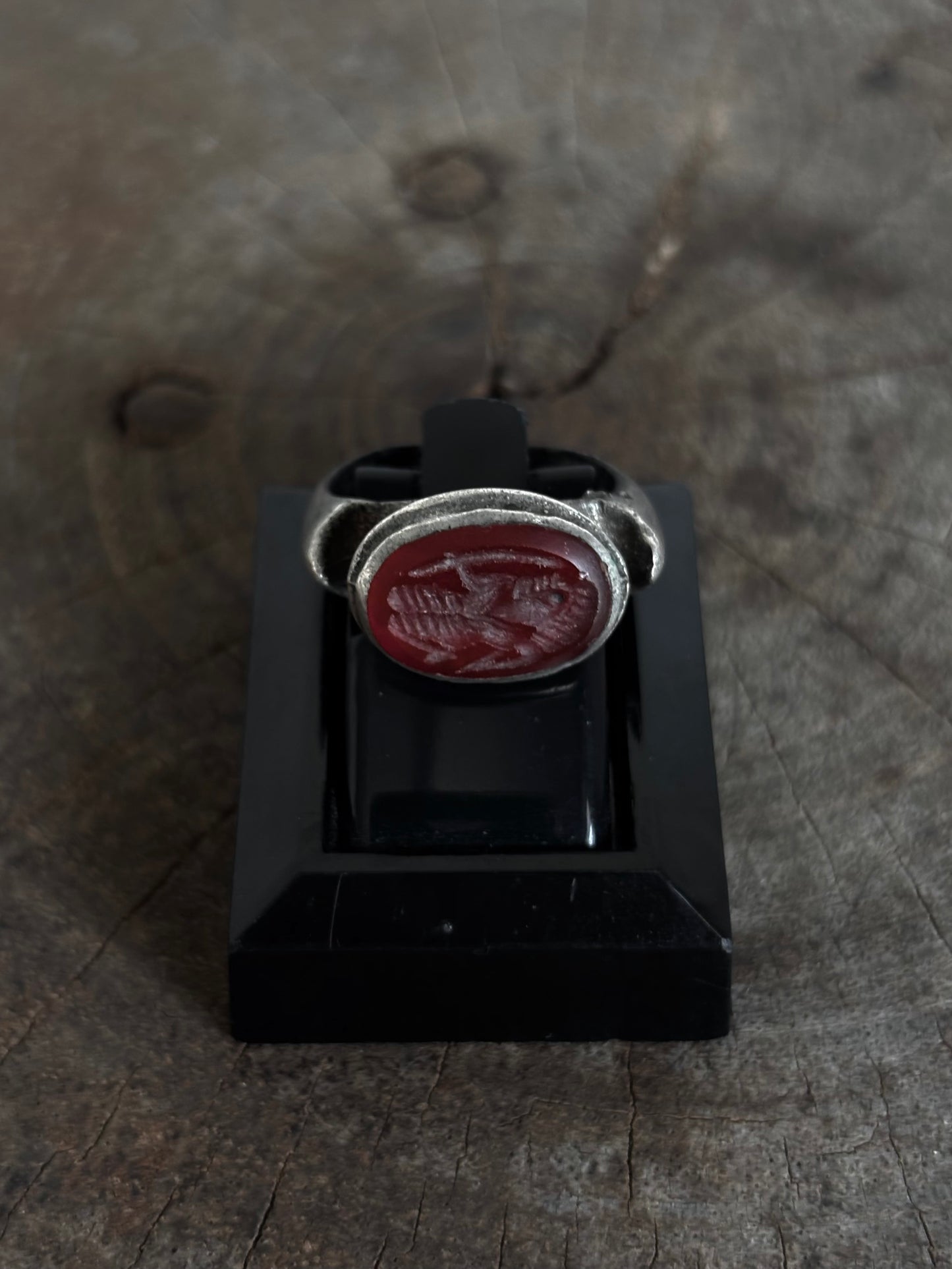 Antique STERLING 925 Garnet Stone Signet Ring