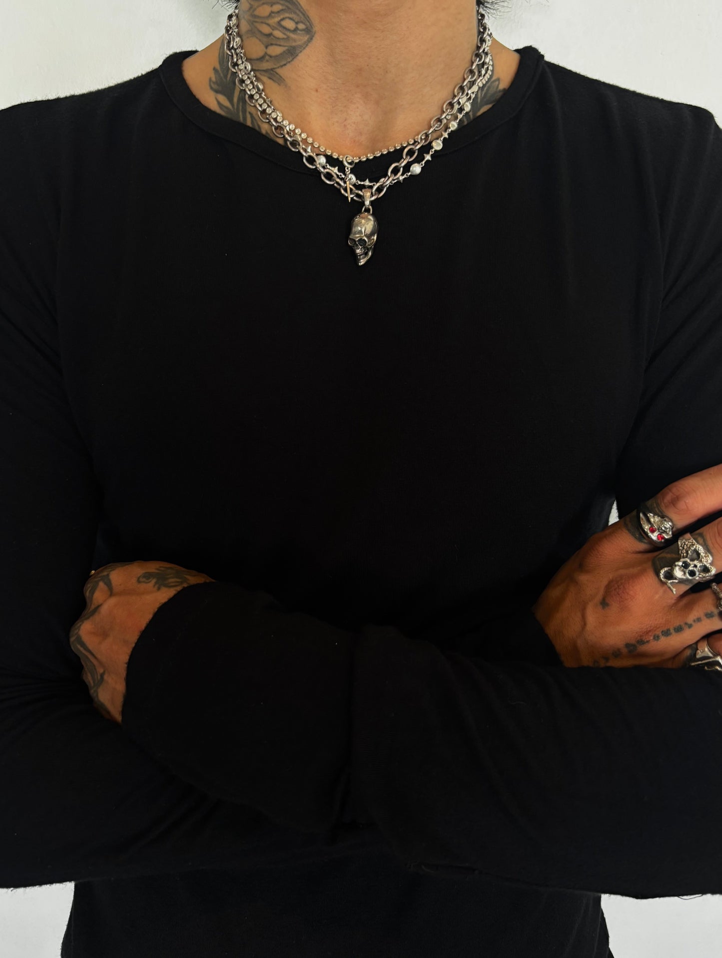 Vintage Silver 925 Cracked Skull Necklace