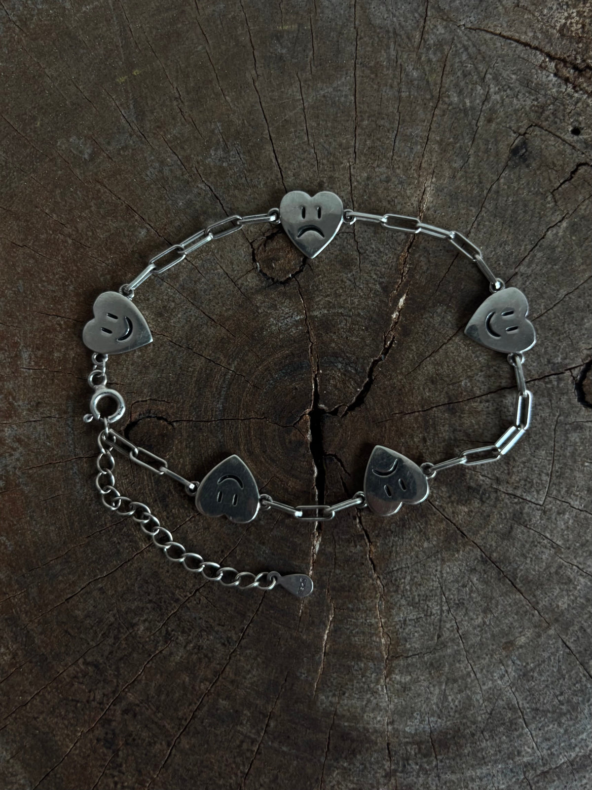Vintage Silver 925 Sad Heart Bracelet