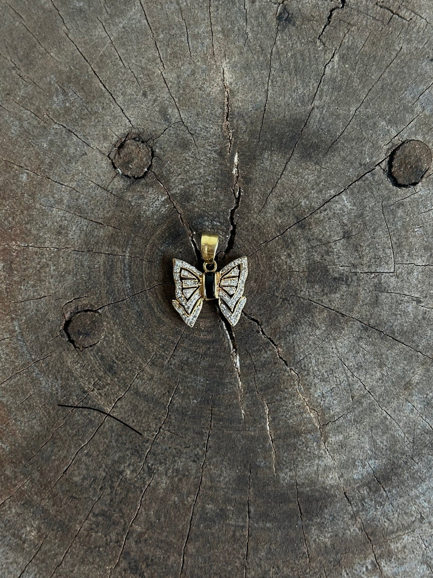 Vintage Gold 9k Butterfly Diamond Pendant