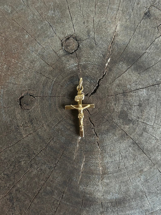 Vintage Gold 18K inri Cross Charm