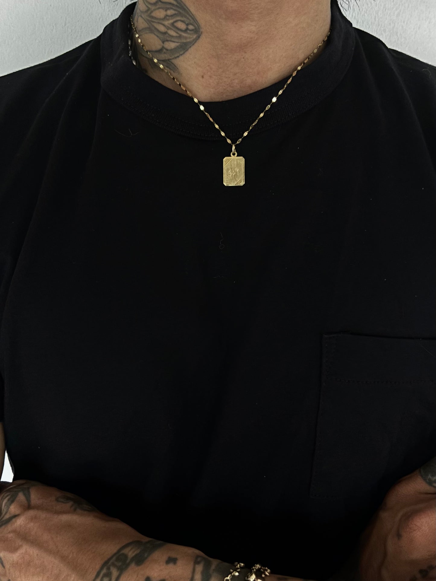 Vintage Gold 9K flat cable necklace (16”)