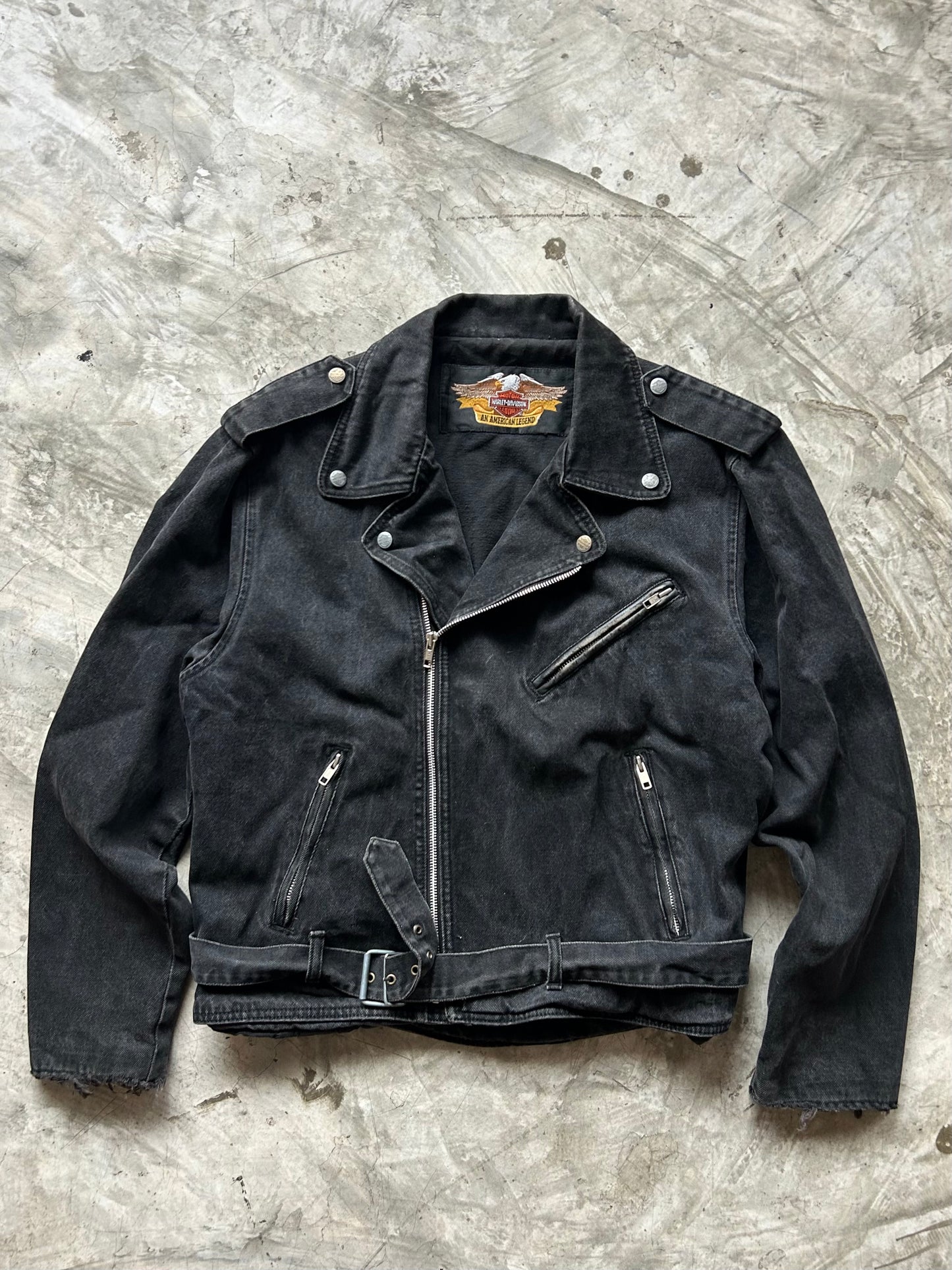 2000’s Vintage Harley Faded Black denim Motor Jacket