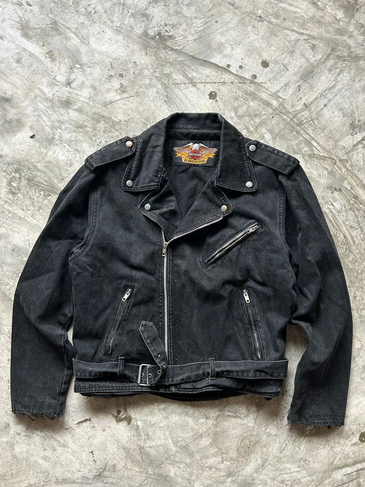 2000’s Vintage Harley Faded Black denim Motor Jacket